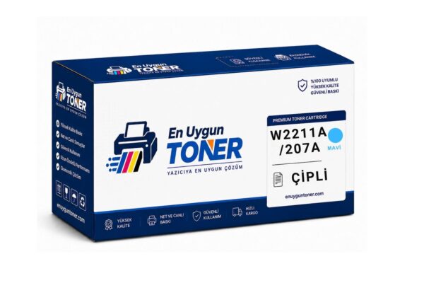 HP 207A W2211A mavi cyan çipli muadil toner