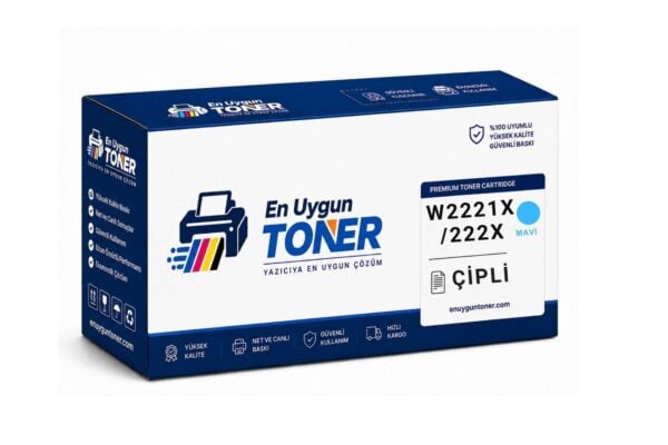 HP 222X W2221X mavi cyan çipli yüksek kapasiteli muadil toner